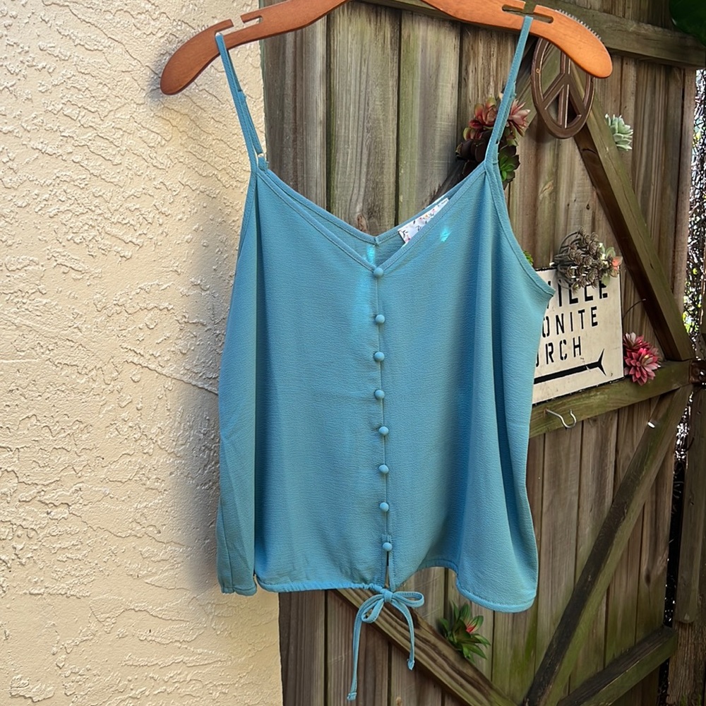 Teal Strappy Blouse with cute Buttons and a Drawstring bottom